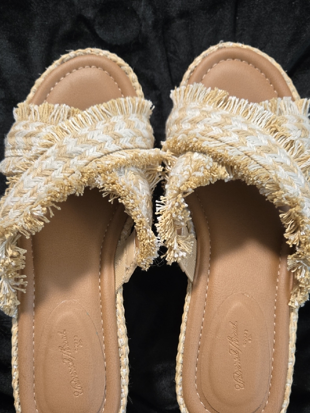 Universal Thread Woven Fringe Slide Sandals - Beige Cream